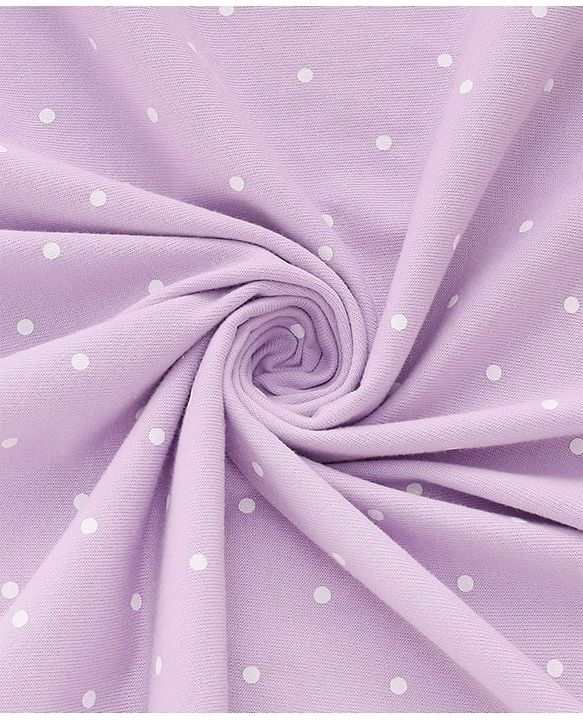 Babyhug Cotton Knit Hooded Wrapper With Polka Dots & Bow Applique L 65 x B 61 cm - Lavender