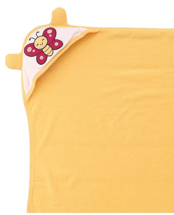Babyhug Cotton Knit Hooded Wrapper With Butterfly Embroidery & Polka Dots Print L 65 x B 61 cm - Orange