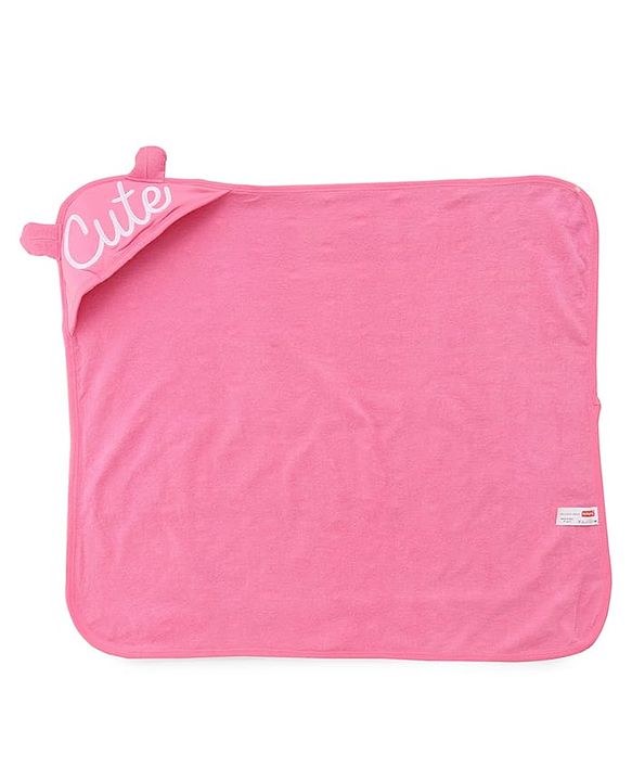 Babyhug Cotton Knit Hooded Wrapper With Hearts Print L 65 x B 61 cm - Pink