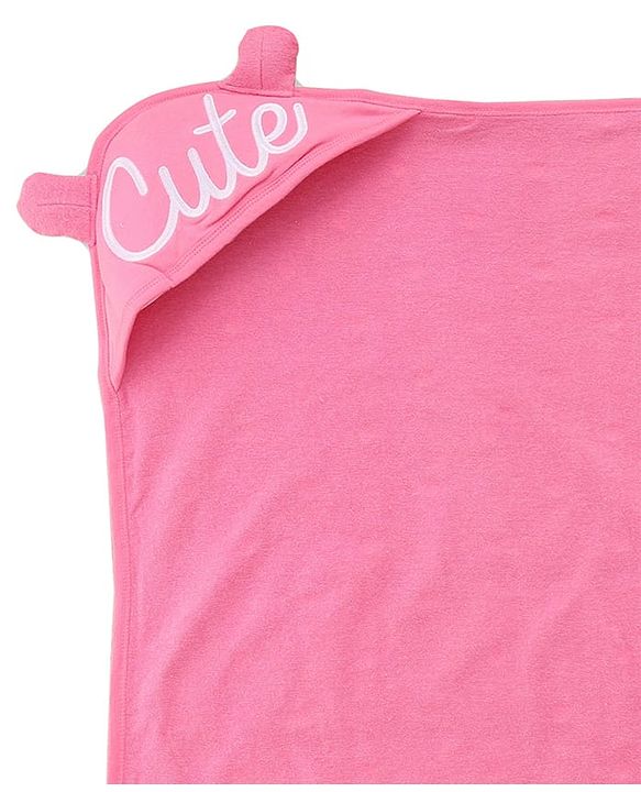 Babyhug Cotton Knit Hooded Wrapper With Hearts Print L 65 x B 61 cm - Pink