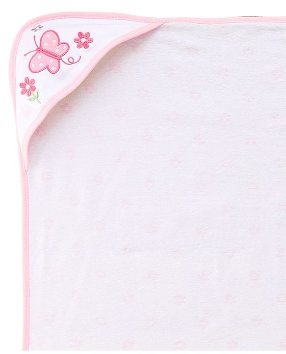 Babyhug Cotton Knit Hooded Towel With Butterfly & Floral Embroidery & Print L 65 x B 61 cm - Lavender
