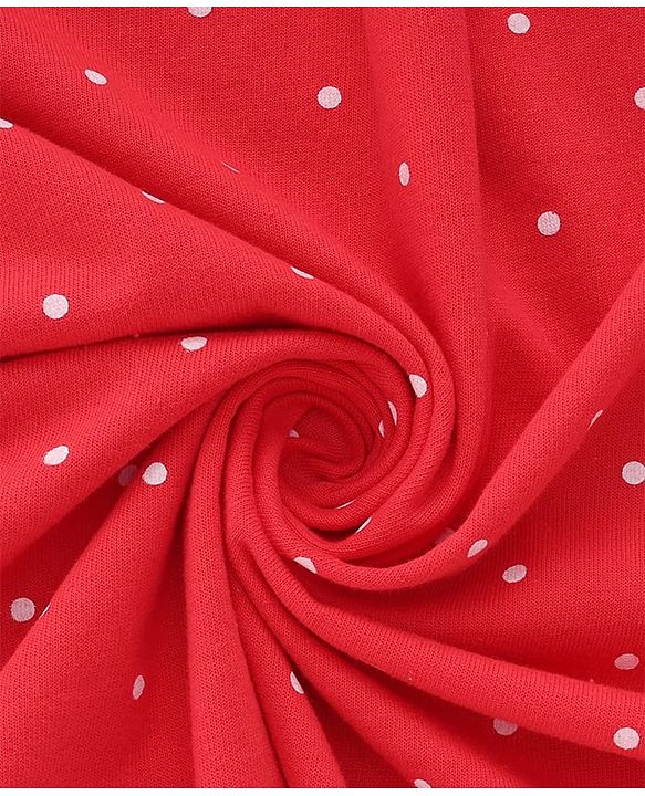 Babyhug Cotton Knit Hooded Wrapper With Polka Dots Print & Bow Applique L 65 x B 61 cm - Red