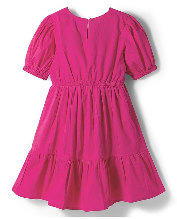 Pine Kids Cotton Woven Half Sleeves Frock with Floral Embroidery - Yellow