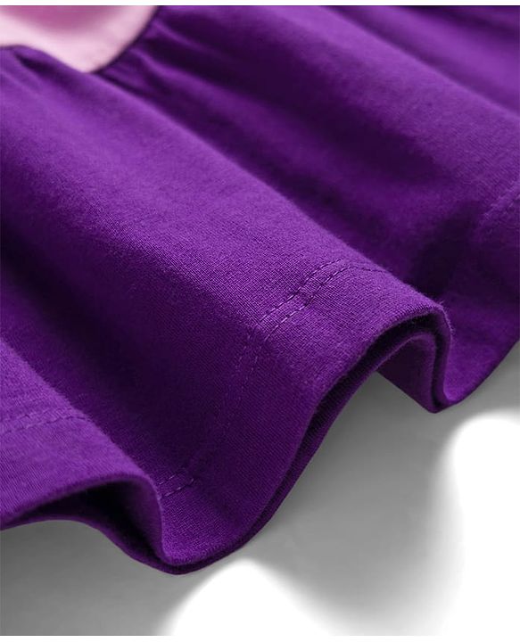 Pine Kids Cotton Knit Half Sleeves Tiered Frock with Floral Embroidery - Purple