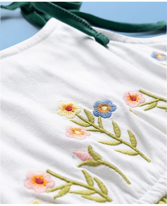 Pine Kids Cotton Knit Sleeveless Tiered Frock with Floral Embroidery - Multicolor