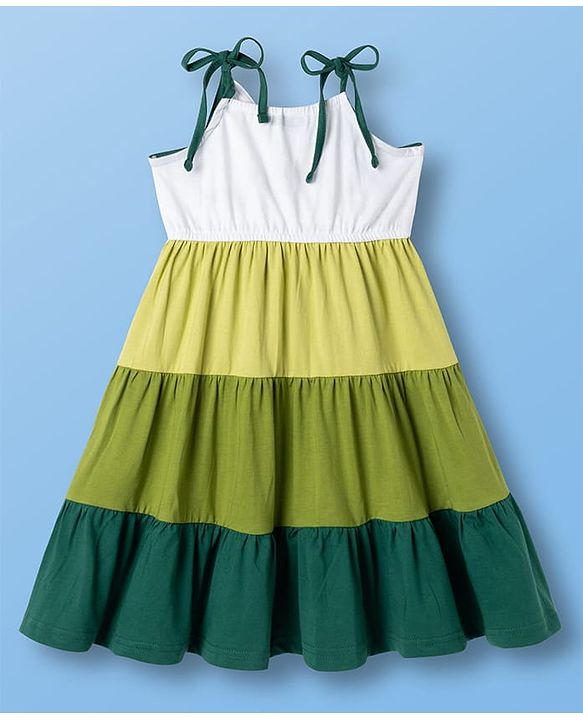 Pine Kids Cotton Knit Sleeveless Tiered Frock with Floral Embroidery - Multicolor