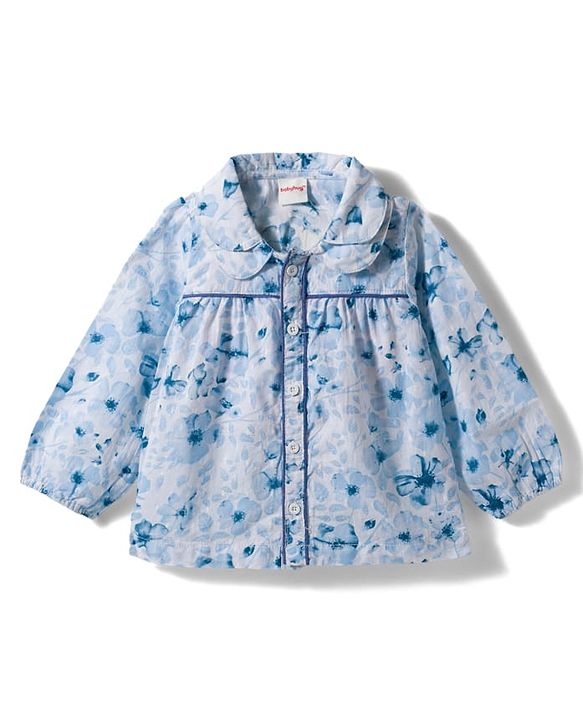 Babyhug Cotton Woven Full Sleeves Floral Printed Top & Jeans Set - Light Blue