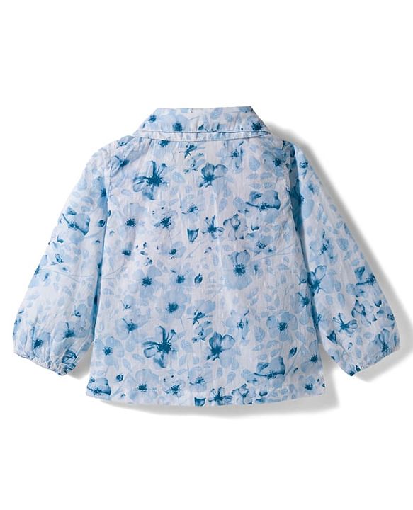 Babyhug Cotton Woven Full Sleeves Floral Printed Top & Jeans Set - Light Blue