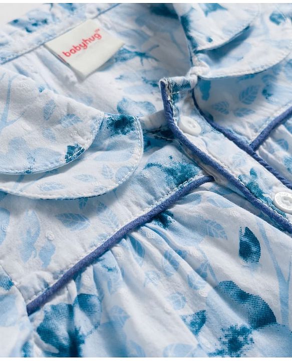 Babyhug Cotton Woven Full Sleeves Floral Printed Top & Jeans Set - Light Blue