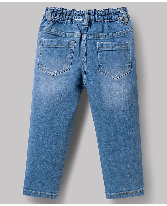 Babyhug Cotton Woven Full Sleeves Top & Jeans Set - White & Blue