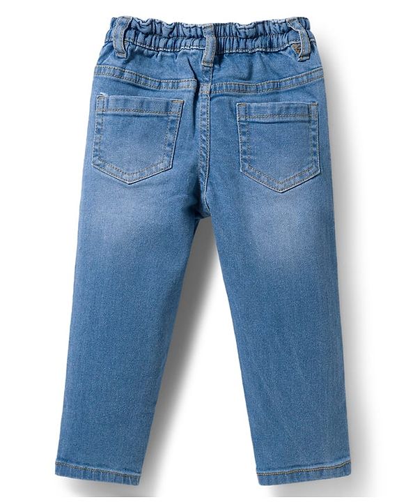 Babyhug Cotton Woven Full Sleeves Top & Jeans Set - White & Blue