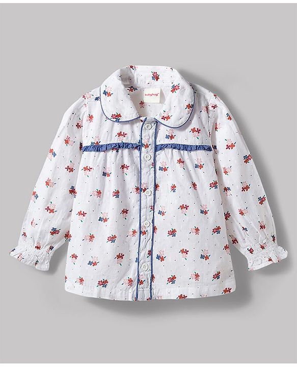 Babyhug Cotton Woven Full Sleeves Floral Printed Top & Jeans Set - Light Blue
