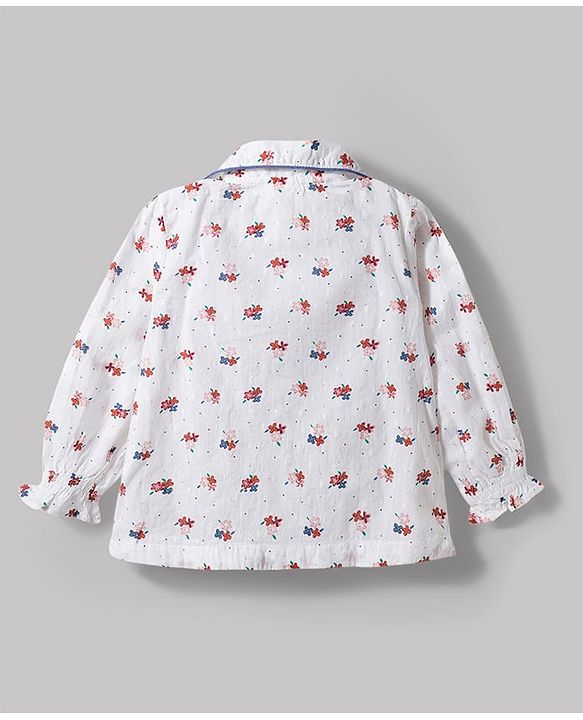 Babyhug Cotton Woven Full Sleeves Floral Printed Top & Jeans Set - Light Blue
