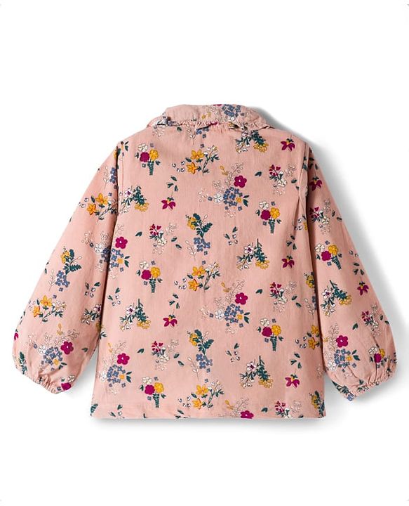 Babyhug Cotton Woven Full Sleeves Top & Lounge Pant Set With Floral Print - Multicolor