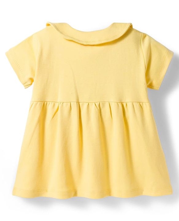 Babyhug Interlock Knit Half Sleeves Frock with Bloomer & Fruit Print - Yellow