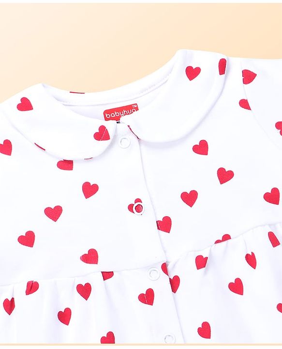 Babyhug 100% Cotton Knit Half Sleeves Polka Dots Printed Frock With Bloomer - White & Red