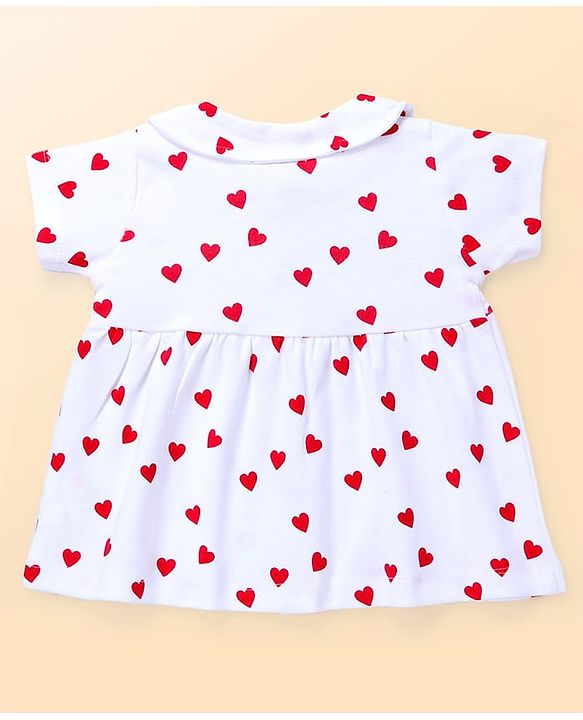 Babyhug 100% Cotton Knit Half Sleeves Polka Dots Printed Frock With Bloomer - White & Red