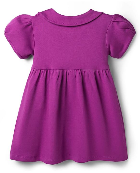 Babyhug 100% Cotton Knit Half Sleeves Solid Frock With Bloomer - Purple