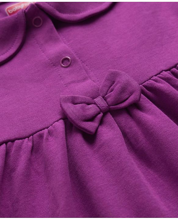 Babyhug 100% Cotton Knit Half Sleeves Solid Frock With Bloomer - Purple