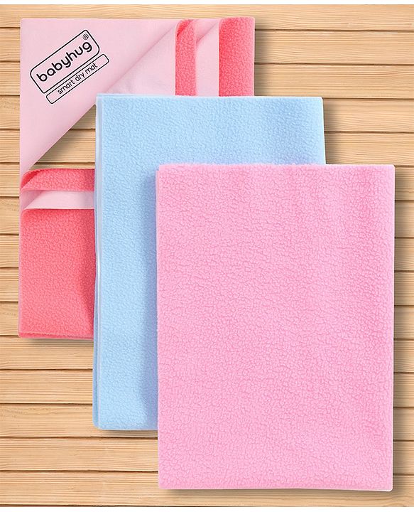 Babyhug Smart Dry Waterproof Bed Protector Sheet  Small Size Pack of 3-Sky Blue, Pink & Salmon Rose|Soft & Breathable Top Layer|LeakProof Bottom Layer| Hypoallergenic Mattress Protector for 0+ Months