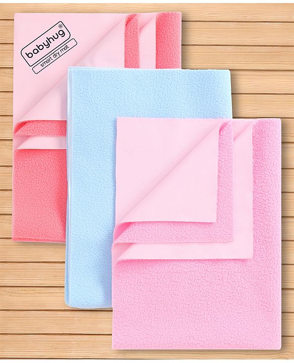 Babyhug Smart Dry Waterproof Bed Protector Sheet  Small Size Pack of 3-Sky Blue, Pink & Salmon Rose|Soft & Breathable Top Layer|LeakProof Bottom Layer| Hypoallergenic Mattress Protector for 0+ Months