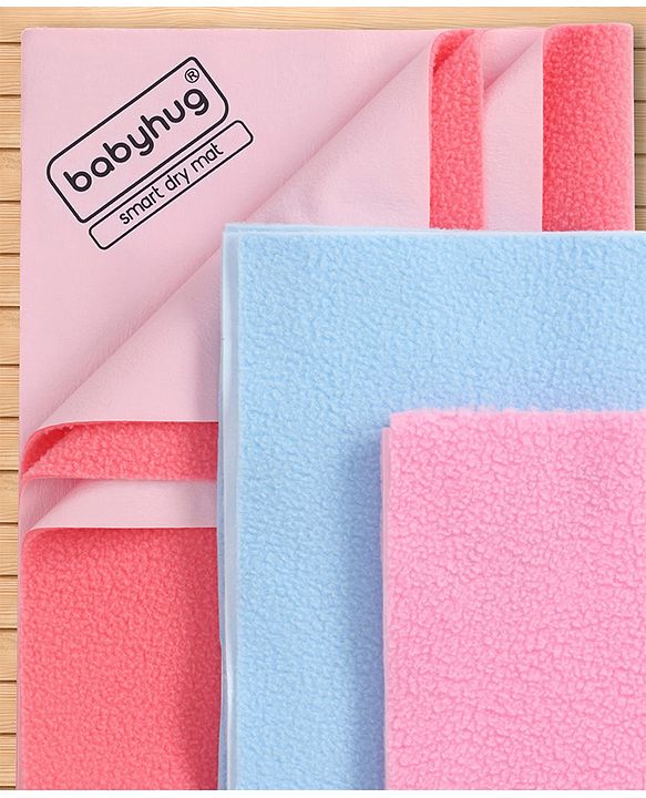 Babyhug Smart Dry Waterproof Bed Protector Sheet  Small Size Pack of 3-Sky Blue, Pink & Salmon Rose|Soft & Breathable Top Layer|LeakProof Bottom Layer| Hypoallergenic Mattress Protector for 0+ Months