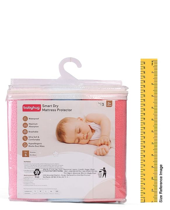 Babyhug Smart Dry Waterproof Bed Protector Sheet  Small Size Pack of 3-Sky Blue, Pink & Salmon Rose|Soft & Breathable Top Layer|LeakProof Bottom Layer| Hypoallergenic Mattress Protector for 0+ Months
