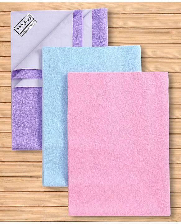 Babyhug Smart Dry Waterproof Bed Protector Sheet  Medium Size Pack of 3 - Sky Blue, Pink & Lilac| Soft & Breathable Top Layer| Leak Proof Bottom Layer| Hypoallergenic Mattress Protector for 0+ Months