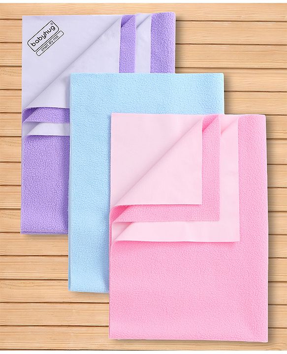 Babyhug Smart Dry Waterproof Bed Protector Sheet  Medium Size Pack of 3 - Sky Blue, Pink & Lilac| Soft & Breathable Top Layer| Leak Proof Bottom Layer| Hypoallergenic Mattress Protector for 0+ Months