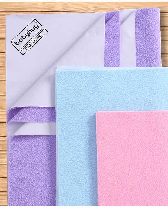 Babyhug Smart Dry Waterproof Bed Protector Sheet  Medium Size Pack of 3 - Sky Blue, Pink & Lilac| Soft & Breathable Top Layer| Leak Proof Bottom Layer| Hypoallergenic Mattress Protector for 0+ Months