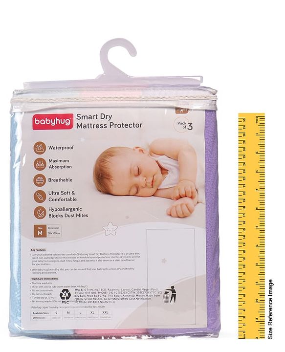 Babyhug Smart Dry Waterproof Bed Protector Sheet  Medium Size Pack of 3 - Sky Blue, Pink & Lilac| Soft & Breathable Top Layer| Leak Proof Bottom Layer| Hypoallergenic Mattress Protector for 0+ Months
