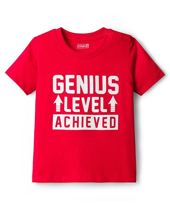 Babyhug Cotton Knit Half Sleeves T-Shirt With Text Print - Red