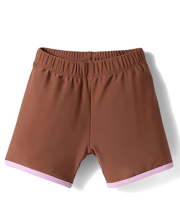 Babyhug Raglan Full Sleeves Bear Printed Two Piece Swimsuit - Pink & Brown