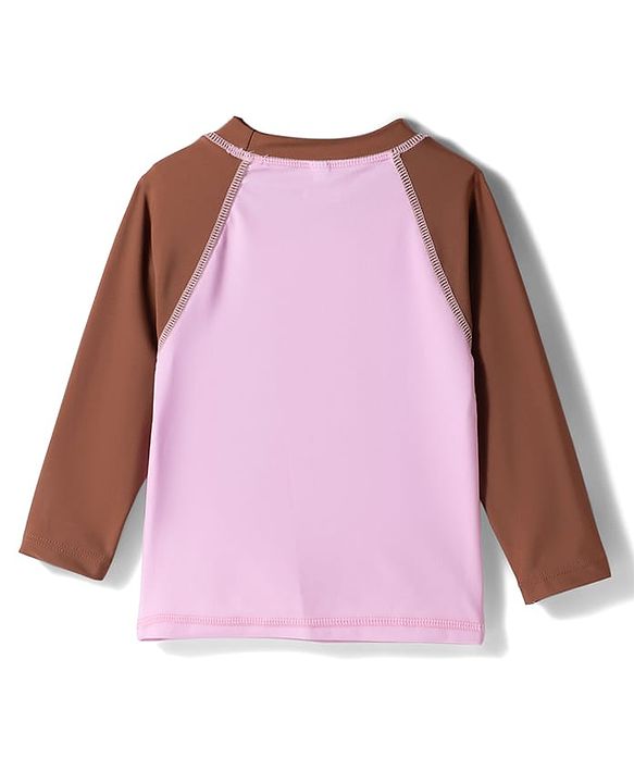 Babyhug Raglan Full Sleeves Bear Printed Two Piece Swimsuit - Pink & Brown