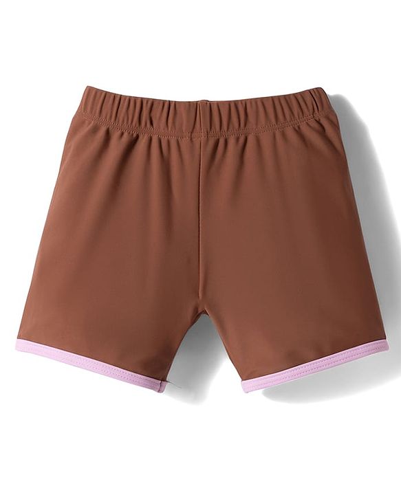 Babyhug Raglan Full Sleeves Bear Printed Two Piece Swimsuit - Pink & Brown