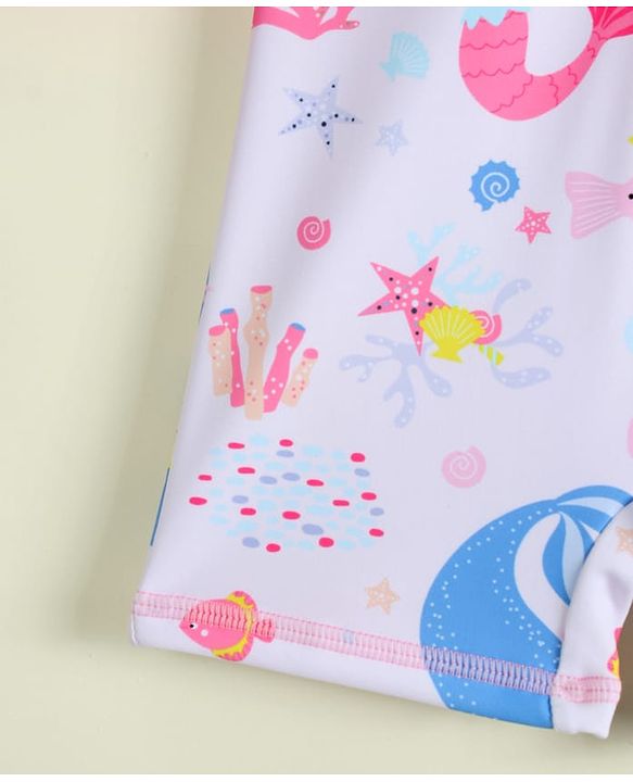Babyhug Raglan Full Sleeves Sea Life Printed Legged Swimsuit - Pink