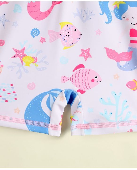 Babyhug Raglan Full Sleeves Sea Life Printed Legged Swimsuit - Pink