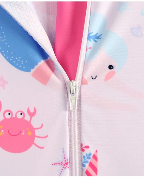Babyhug Raglan Full Sleeves Sea Life Printed Legged Swimsuit - Pink
