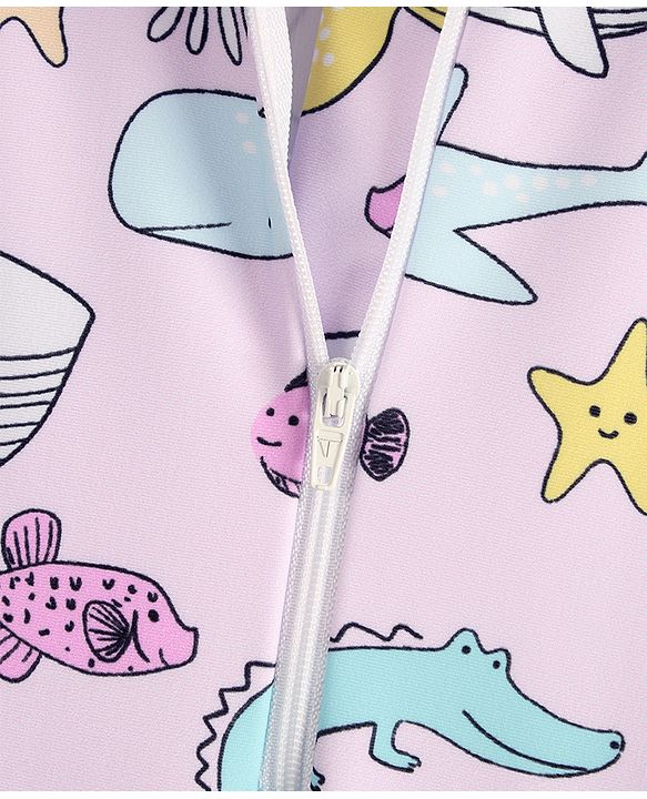 Babyhug Raglan Full Sleeves Sea Life Printed Legged Swimsuit - Multicolour