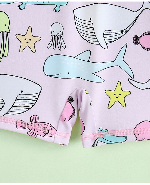 Babyhug Raglan Full Sleeves Sea Life Printed Legged Swimsuit - Multicolour