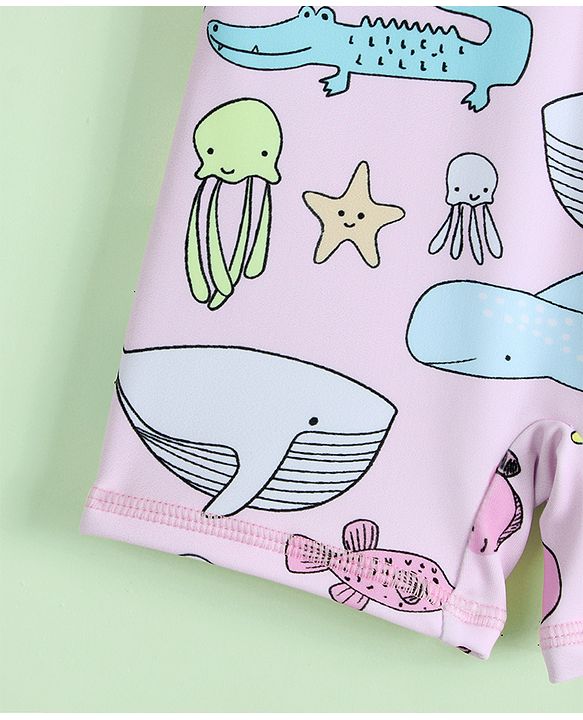 Babyhug Raglan Full Sleeves Sea Life Printed Legged Swimsuit - Multicolour
