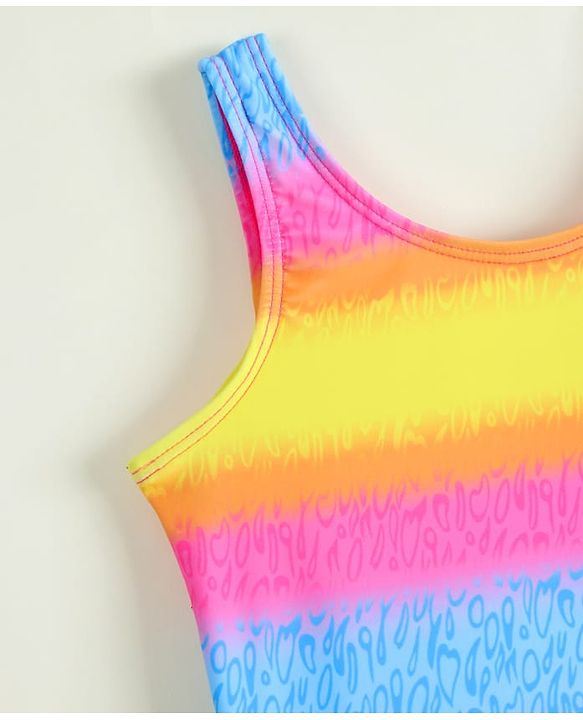 Babyhug Sleeveless Striped & Printed Frock Swimsuit with Cap - Multicolor