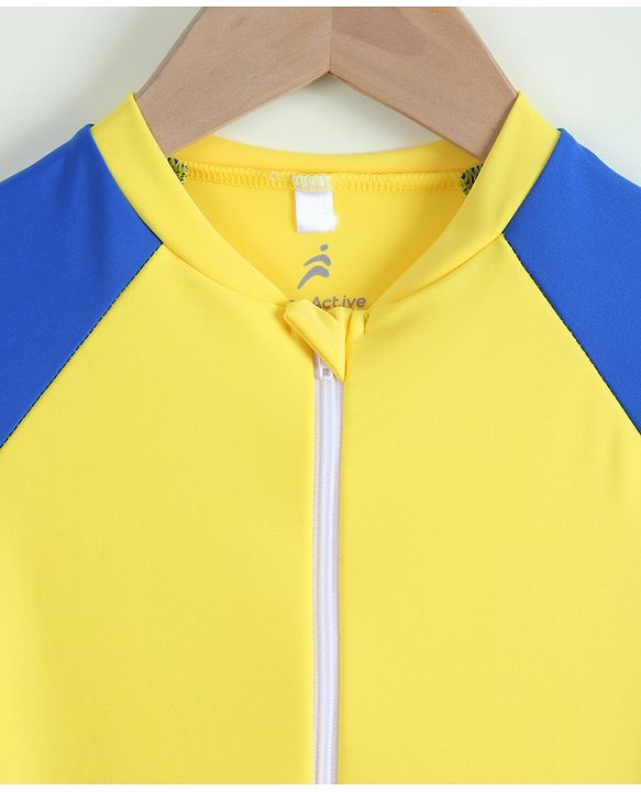 Pine Active Raglan Half Sleeves Solid Legged Swimsuit - Yellow