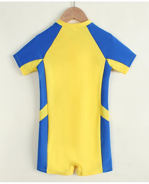 Pine Active Raglan Half Sleeves Solid Legged Swimsuit - Yellow