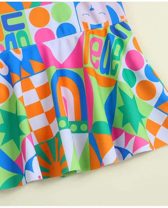 Babyhug Frill Sleeves Frock Swimsuit with Tropical Theme - Multicolor
