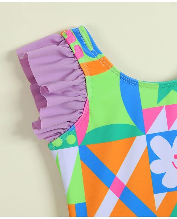Babyhug Frill Sleeves Frock Swimsuit with Tropical Theme - Multicolor