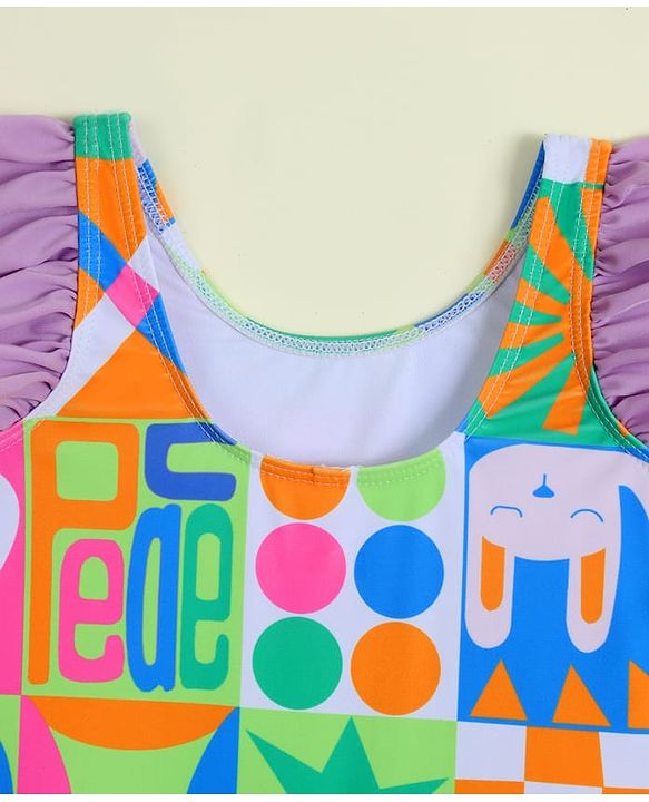 Babyhug Frill Sleeves Frock Swimsuit with Tropical Theme - Multicolor