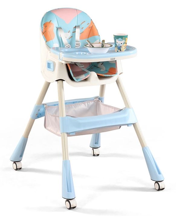 Babyhug 3-in-1 Convertible High Chair - Green| 5-Point Safety Harness| Dual Detachable Food Tray| Adjustable & Foldable Design| Removable Wheels with Brakes| Anti-Skid Base| Toddler & Rocking Chair