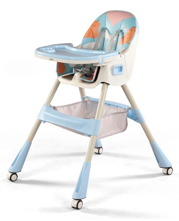 Babyhug 3-in-1 Convertible High Chair - Green| 5-Point Safety Harness| Dual Detachable Food Tray| Adjustable & Foldable Design| Removable Wheels with Brakes| Anti-Skid Base| Toddler & Rocking Chair