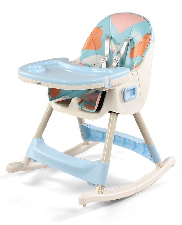 Babyhug 3-in-1 Convertible High Chair - Green| 5-Point Safety Harness| Dual Detachable Food Tray| Adjustable & Foldable Design| Removable Wheels with Brakes| Anti-Skid Base| Toddler & Rocking Chair